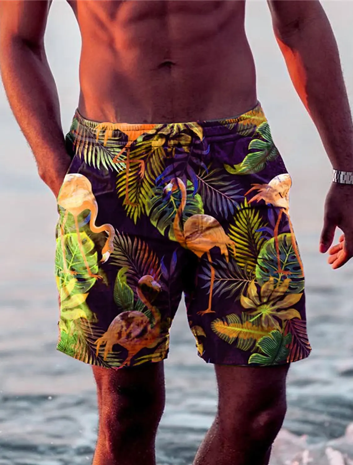 New Men's Shorts Swim Shorts Swim Trunks Drawstring Leaf Flamingo Graphics Quick Dry Short Casual Holiday Hawaiian Micro-elastic - Image 3