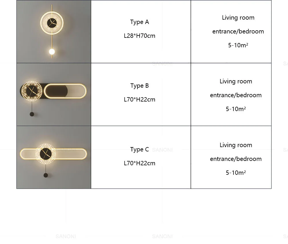 Modern LED Wall Lamp Clock Sconce for Bedroom Bedside Living Dining Room Aisle Porch Corridor Home Decor Lighting Fixture Luster