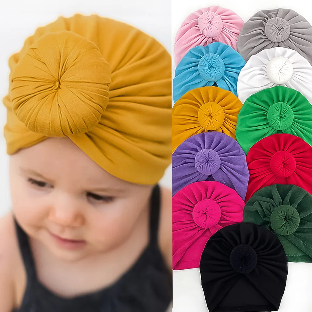 

2023 European and American New Children Hat Tam-O'-Shanter Baby Pure Color and Knotted India Sleeve Cap