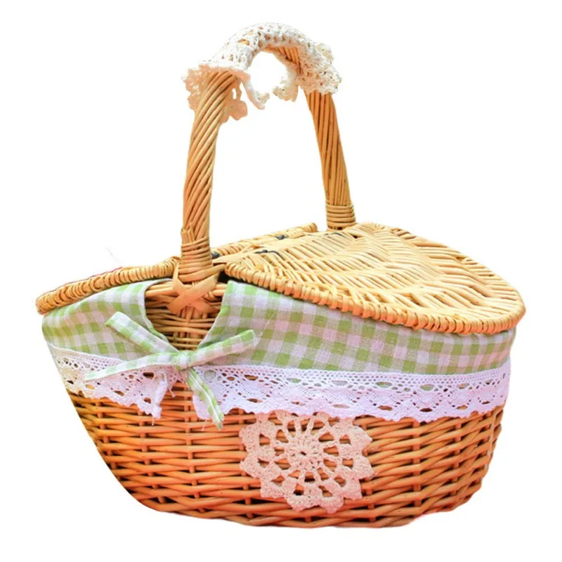 Cesta de mimbre picnic al aire libre estilo cesta de mimbre con tapa y asa  de camisas de la calidad de almacenamiento de frutas alimentos llevar -  China Macrame Servicio de lavandería