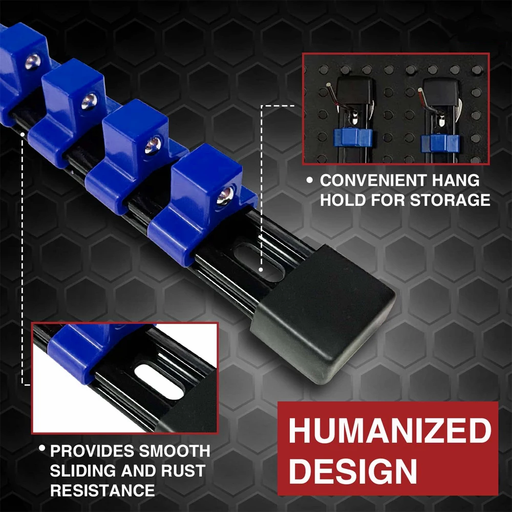 1Pcs 360 Degrees Swivel Socket Organizer 1/4inch 3/8inch 1/2inch Premium Quality Socket Clip Rail Holder Socket Organizer Tools 5