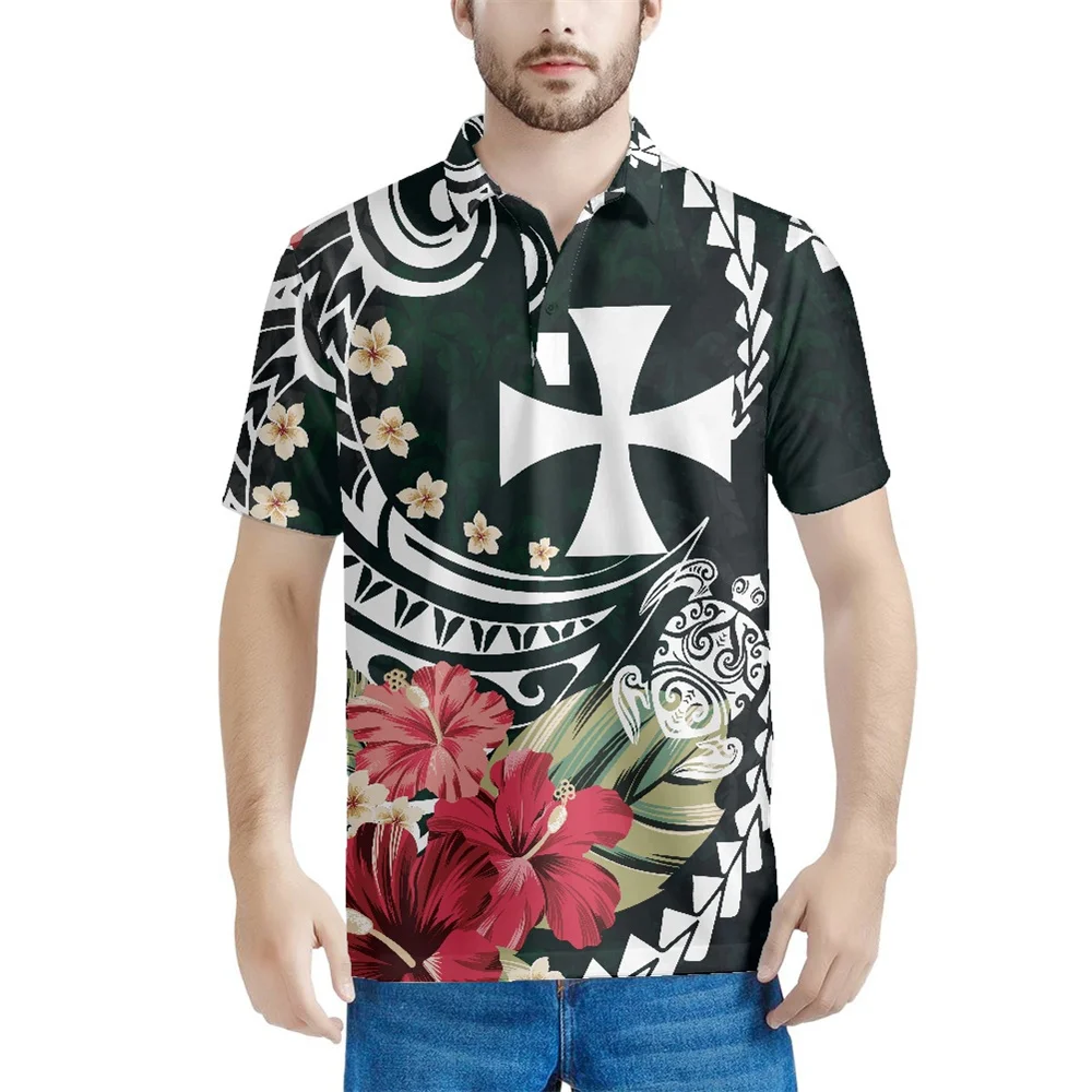 

Summer Flag Shirt Polynesian Tribal Wallis and Futuna Islands Hibiscus Plumeria Print Custom Short Sleeve Polo Shirts For Men