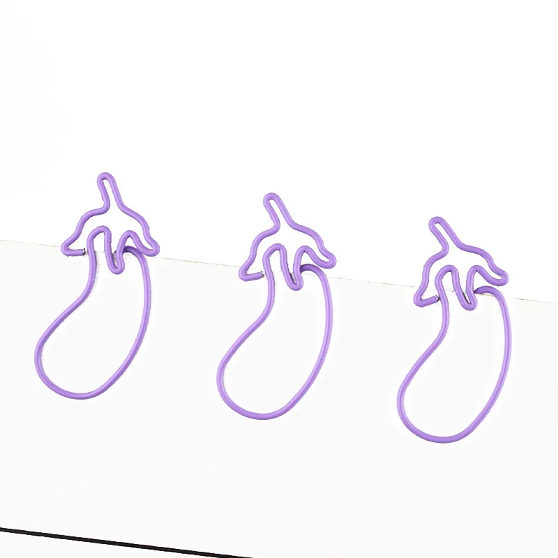 50Pcs Purple Eggplant Paper Clip Cute Cartoon Bookmark Paperclips School Office Binding Supplies