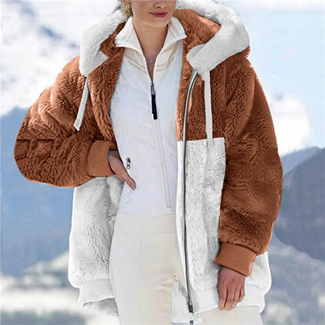2023 Women Autumn Long Teddy Jacket Winter Warm Thick Fleece Faux
