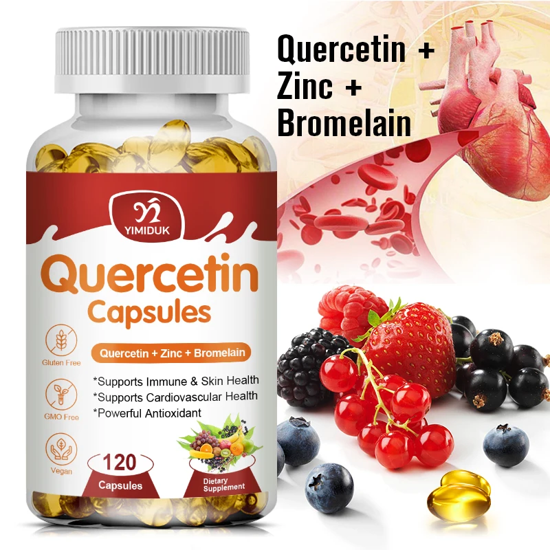 

Quercetin Capsules With Pineapple Enzyme & Zinc Supplement Bioflavonoids For Immune, Cellular And Cardiometabolic Health Heart