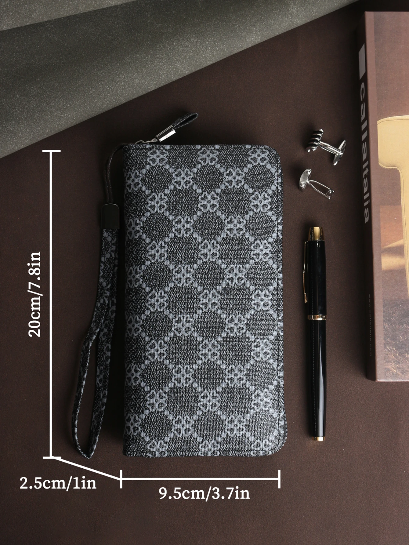 Men's Premium PU Leather Wallet with Detachable Wrist Strap and Metal Hardware