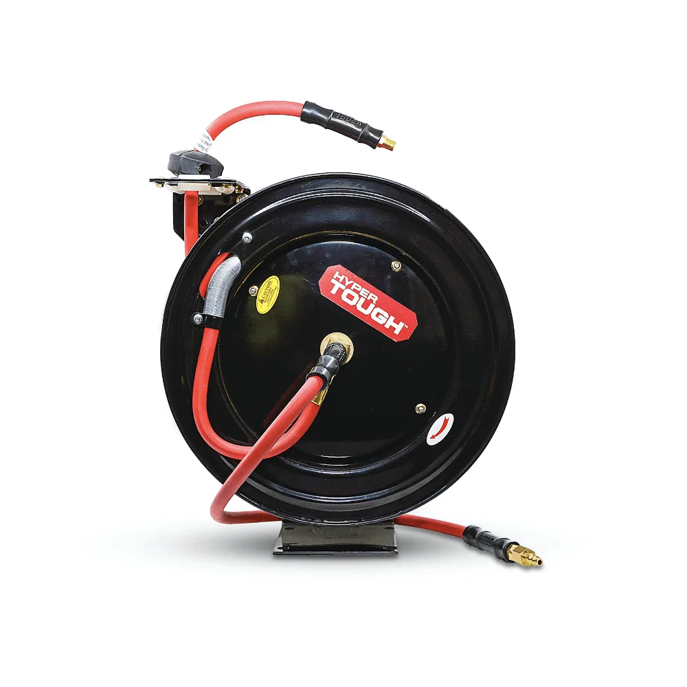 

Hyper Tough Heavy Duty Steel Hose Reel with 3/8in x 50ft Rubber Air Hose