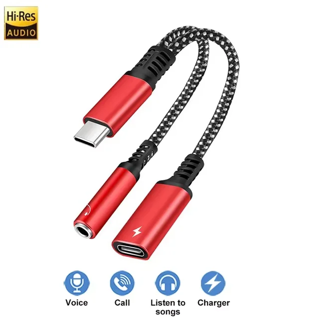 2-IN-1 الصوت/الشحن الفاصل محول USB C إلى 3.5 مللي...