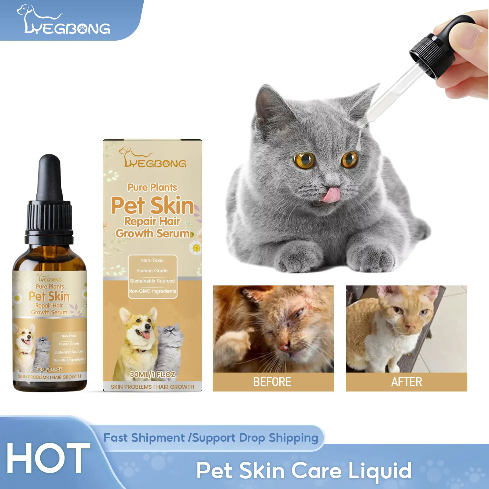 Pet Wound Liquid Promote Hair Regrowth Skin Wound Repair Moss Treatment Itchy Skin Relief Anti Fleas Mites Dog Skin Care Serum