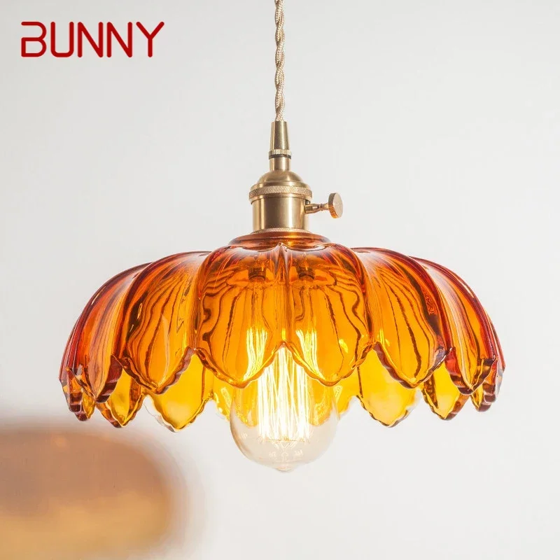 

BUNNY BUNNY Nordic Brass Pendent lamp Modern Bedroom Bedside lamp Color Glass LED Restaurant Bar Aisle Chandelier