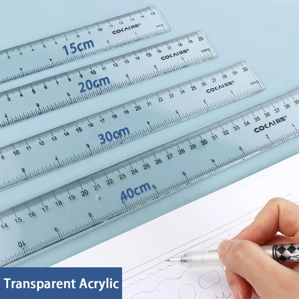 Drawing Tool 15cm 20cm 30cm 40cm Straight Ruler Multifunction Transparent Measuring Ruler Plastic Drawing School