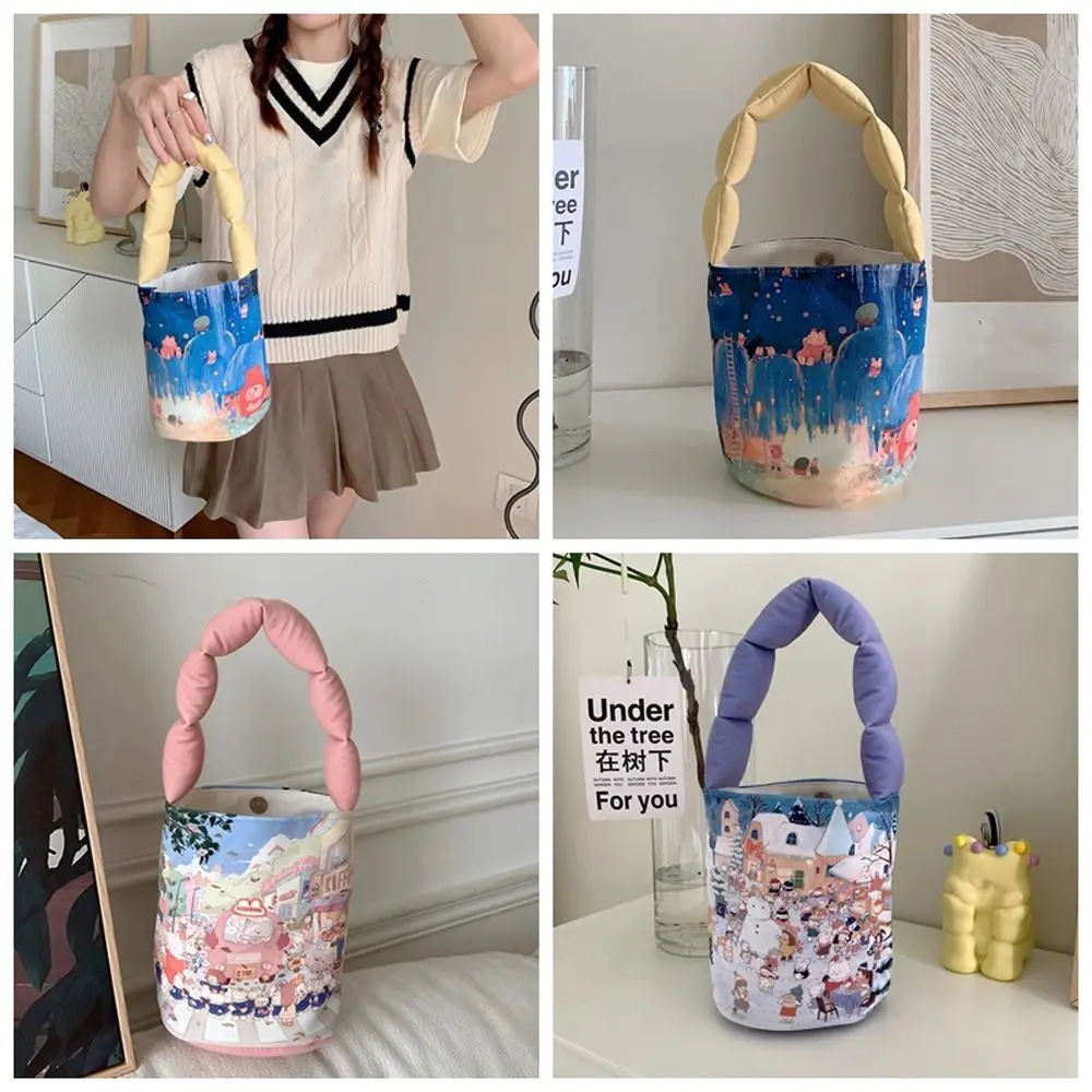 

Print Rabbit Canvas Bag Korean Snowman Ins Style Cartoon Handbag Mommy Bag Lunch Bag Animal Bucket Bag Female/Girls