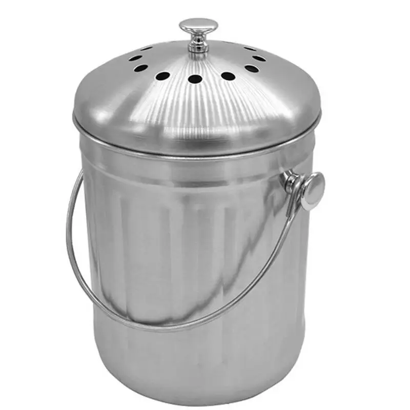 

Compost Bin With Lid Hanging Trash Can With Lid For Kitchen Cabinet Door Family Sized Galvanized Metal Indoor Countertop Compost