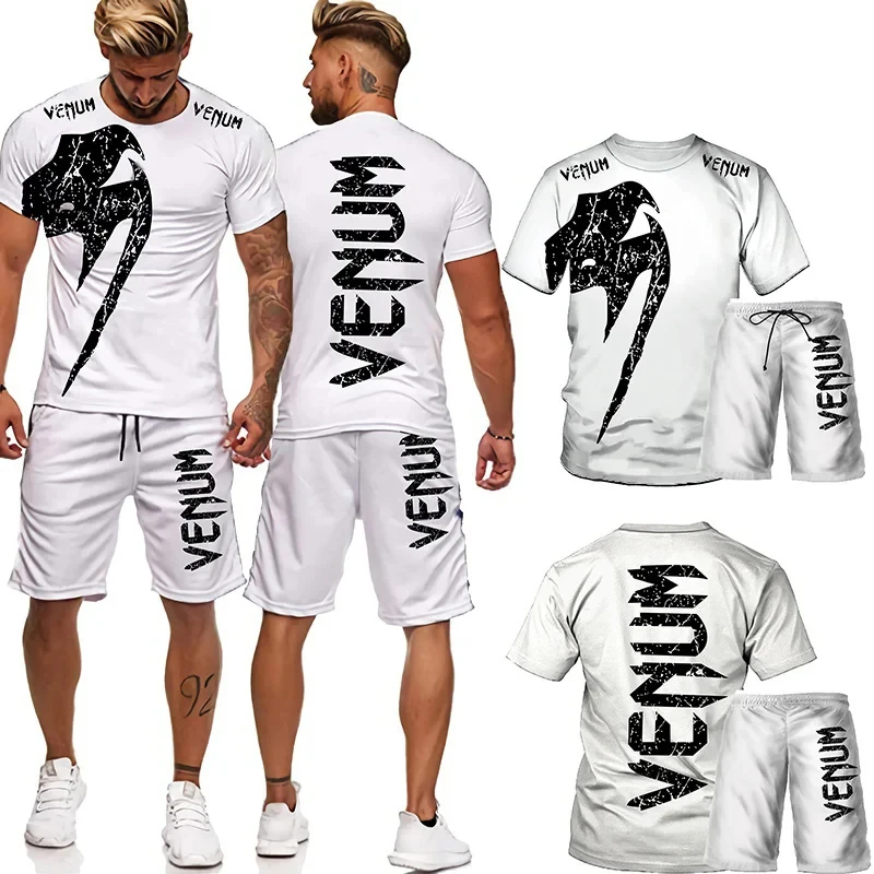 Chándal con estampado 3D de letras para hombre, conjunto de 2 piezas de gran tamaño, ropa de calle informal con gráfico, traje d