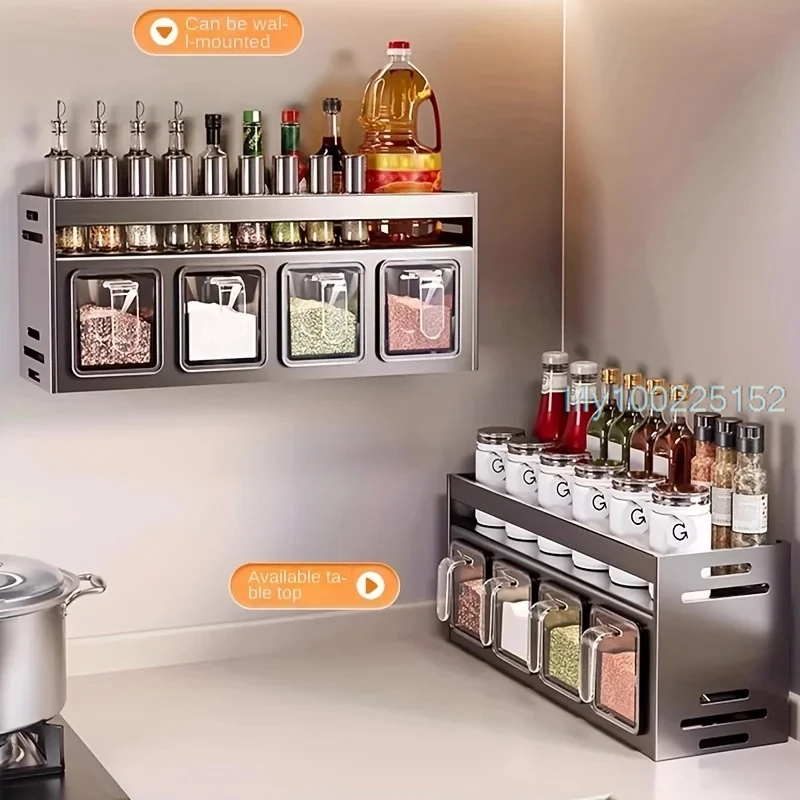 Stainless Steel Kitchen Spice Rack Wall-Mounted Multi-Functional Spice Rack Box Jar Kitchen Storage Home Organizador De Cocina