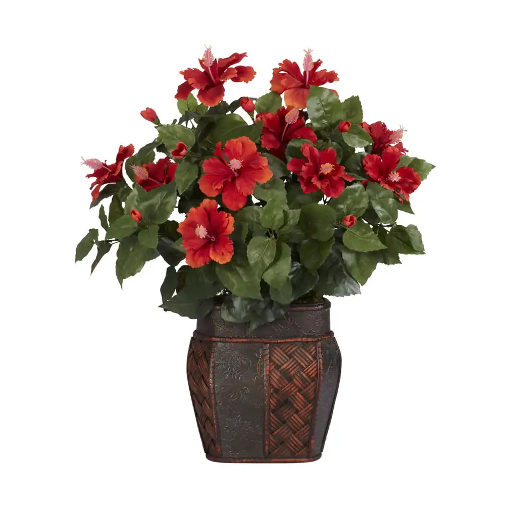 

Пластиковое искусственное растение Hibiscus 22 дюйма с вазой, красное
