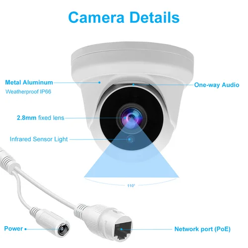 UniLook 미니 돔 POE IP 카메라, 야외 보안, 내장 마이크, 오디오 보안, 야간 투시경, Hikvision 호환, H.265, 4MP 6