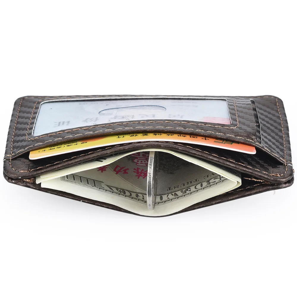 Portafoglio da uomo sottile e semplice con tasca frontale per riporre carte di credito, portafoglio portatile in pelle - immagine 4