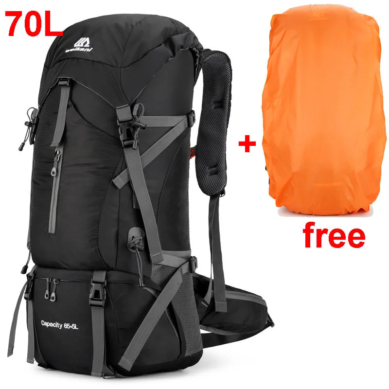 Mochila de nailon de 70L para acampar, bolsa de viaje con cubierta para lluvia, mochila para senderismo al aire libre, mochila de montañismo, bolsos de hombro para hombre, equipaje
