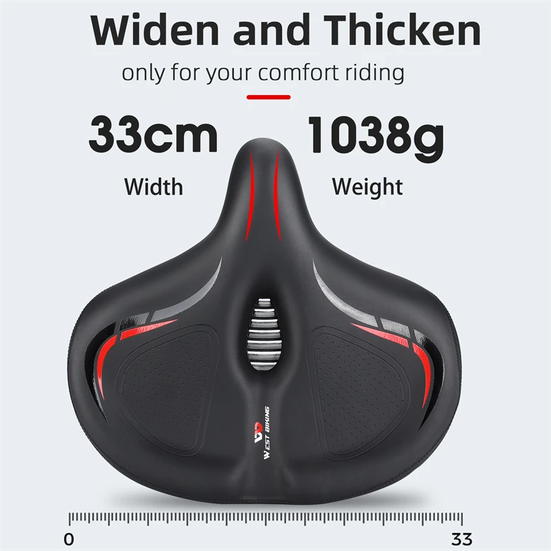 WEST BIKING Widen&Thicken Bicycle Saddle Soft Shock Absorption Oversize Bike Cushion Hollow Breathable MTB Road Cycling Seat