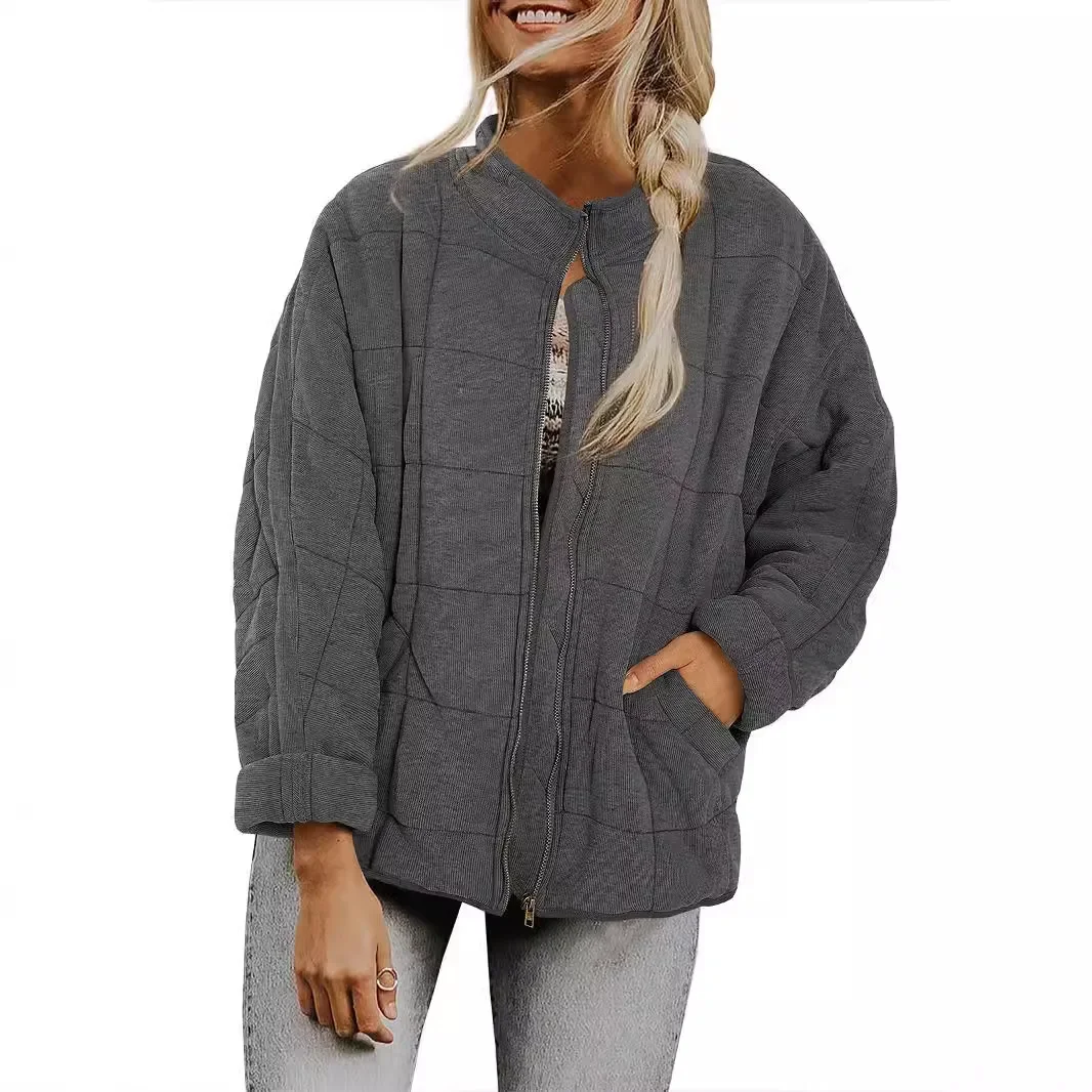 Women Spring Casual Pure Color Stand Collar Coat