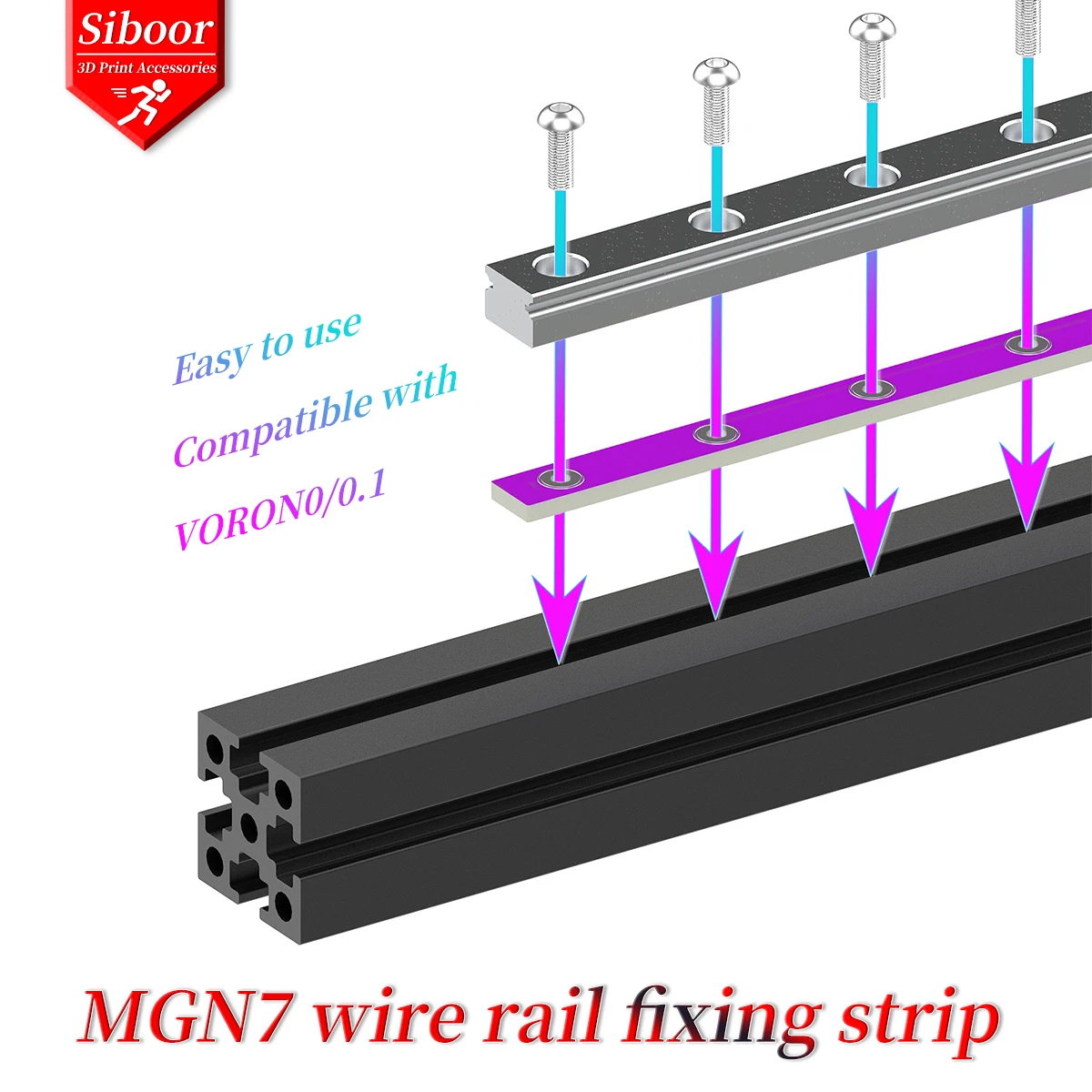 Suporte do Trilho da Fibra de Vidro do Pwb para Voron Perfil de Alumínio da Extrusão V0.1 V0.2 V0.2 Roxo Mgn7 01 02 1515 10 Peças