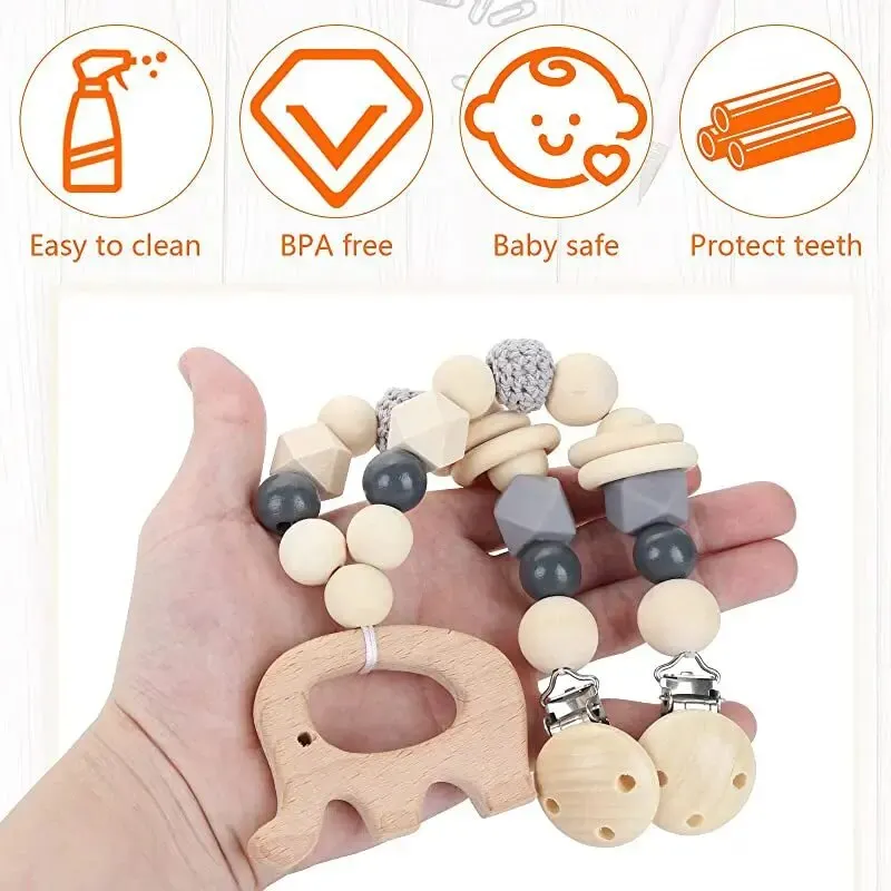 Bebeluș croșetat manual animal fag elefant iepure suzetă clip cărucior pandantiv accesoriu calmant bebeluș suzetă lanț_voghion.com