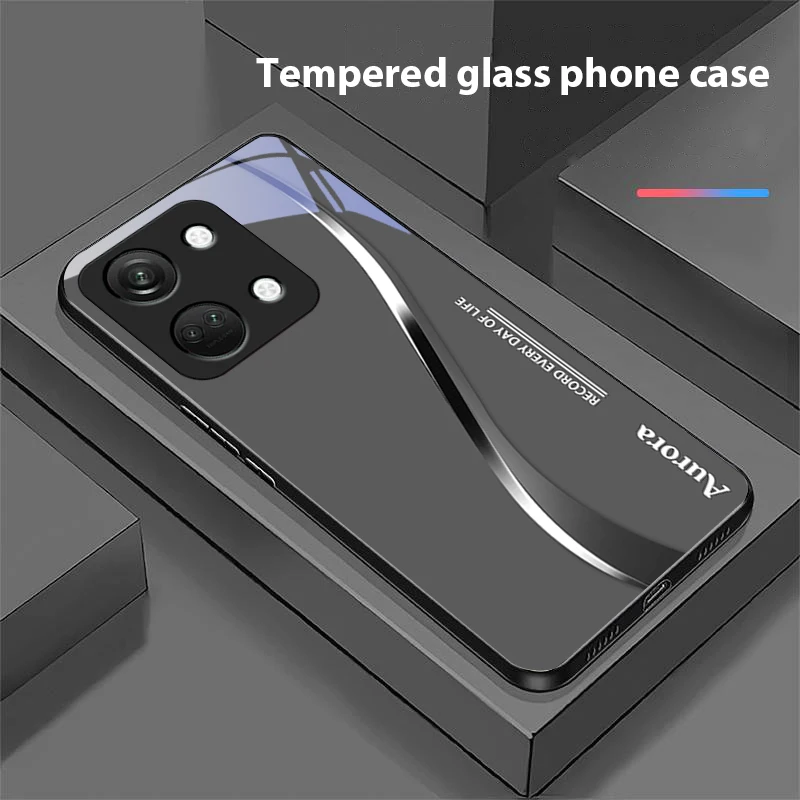 Two-Tone Stripes Black Tempered Glass Phone Case