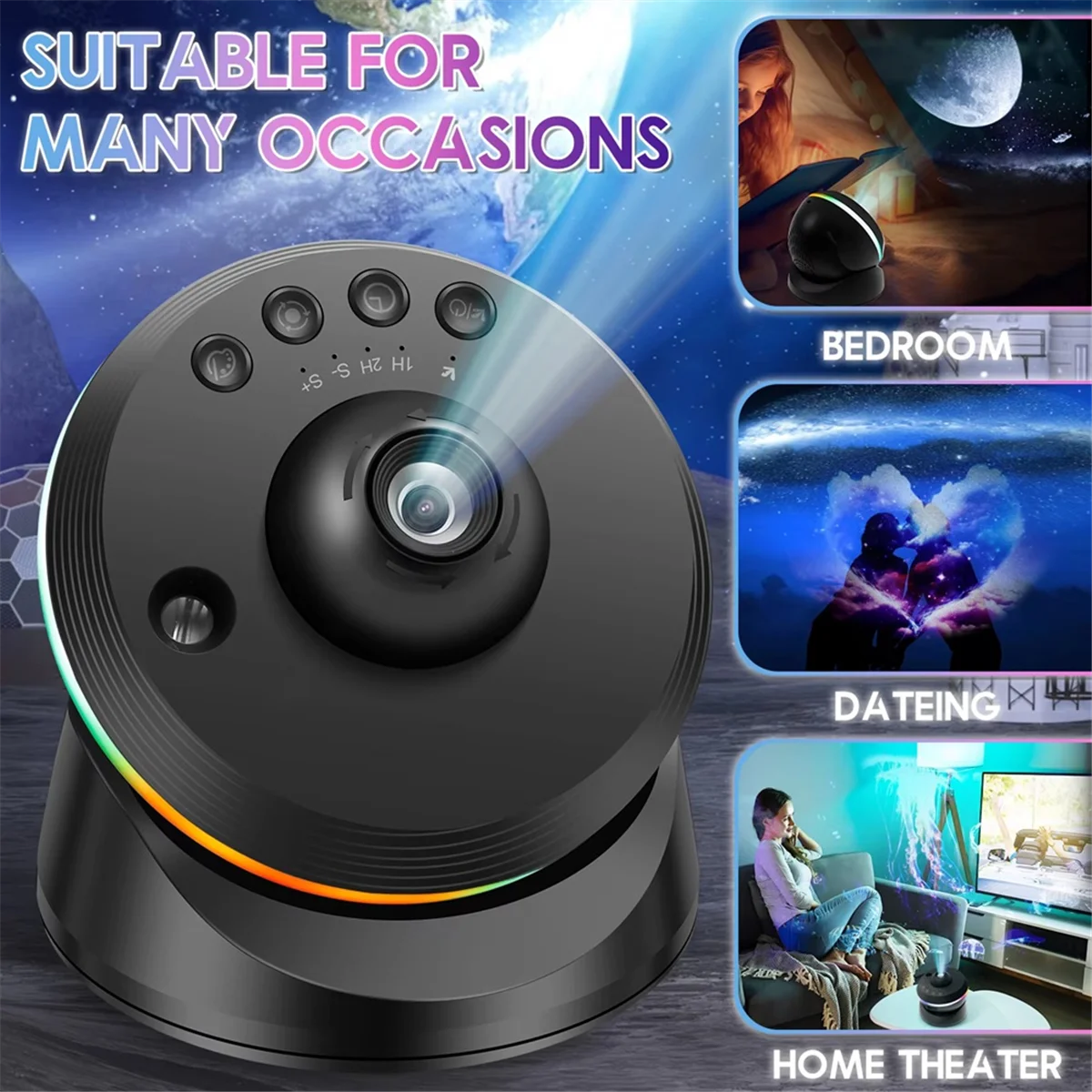 מקרן מטאור גלקסיה חדשה HD הקרנה מקרן כוכבים ריאליסטי כוכבים 360 ° כלי לילה כוכביים ריאליסטיים עם סיבוב