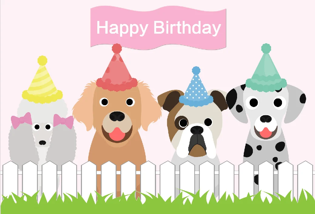 7 X5Ft Buon Compleanno Green Grass Garden White Fence Puppy Dog Pals Sfondi Fotografici Personalizzati Fondali Da Studio Vinile 220Cm X 150Cm