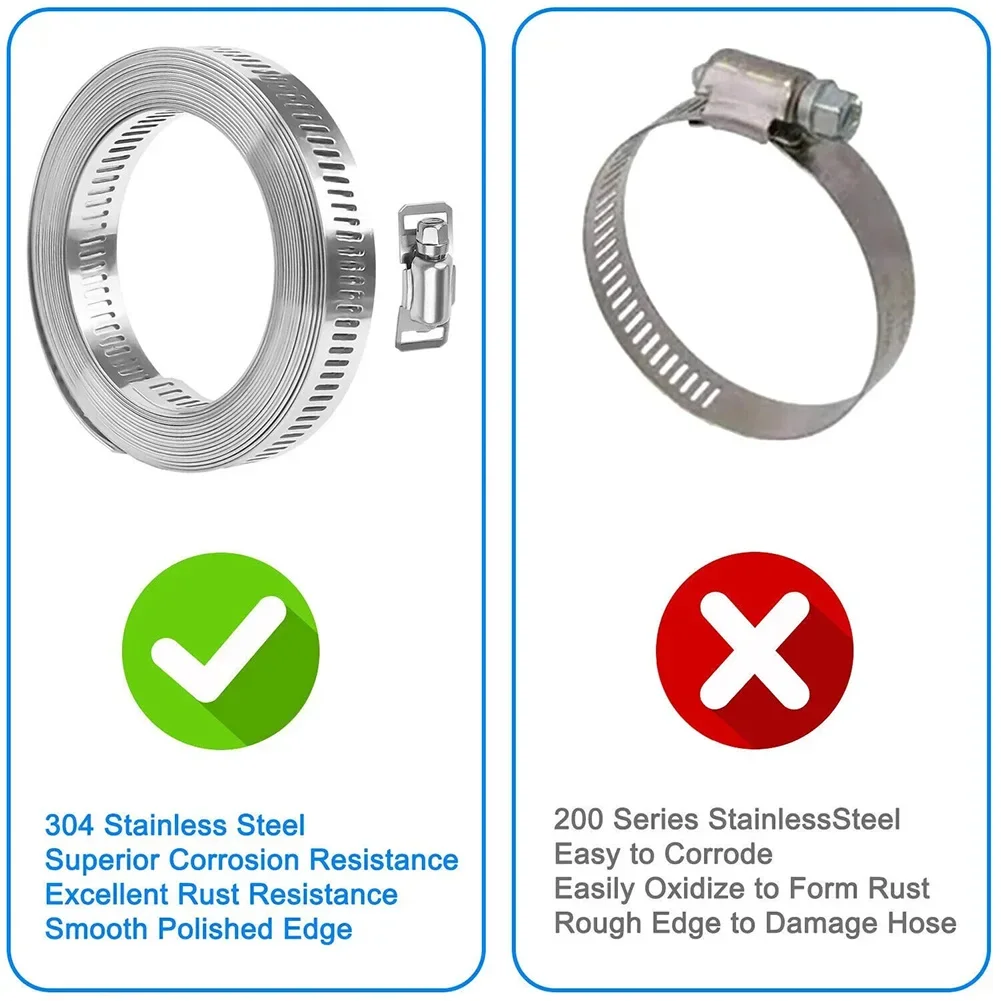 Hose Clamps 9.8ft Adjustable Large Worm Gear Stainless Steel +6 Fasteners Automobiles Accessories