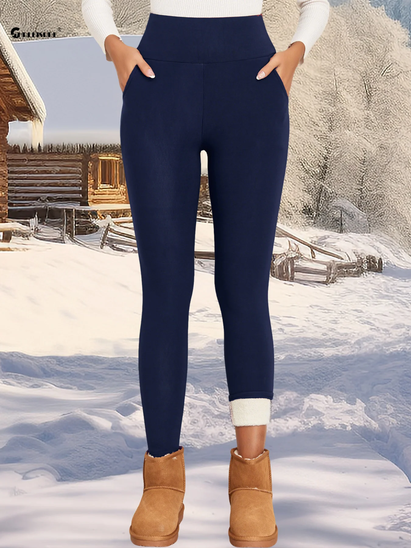 1/2 PCS Women Warm Leggings with Pockets Velvet Solid Color Tights Stretch Skinny Seamless Prevent Cold Leggings 3