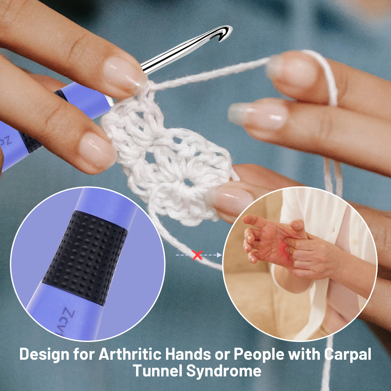 12pcs Lighted Crochet Hook Set with Counter Ergonomic Knitting Needles Kit with Metal Interchangeable Head DIY Tool for Beginner