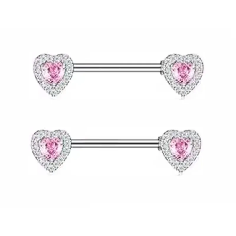 Pink Butterfly Nipple Piercing Jewelry Shiny Crystal Nipple Rings For Women Girls Heart Barbells Piercing Pezon 1Pair