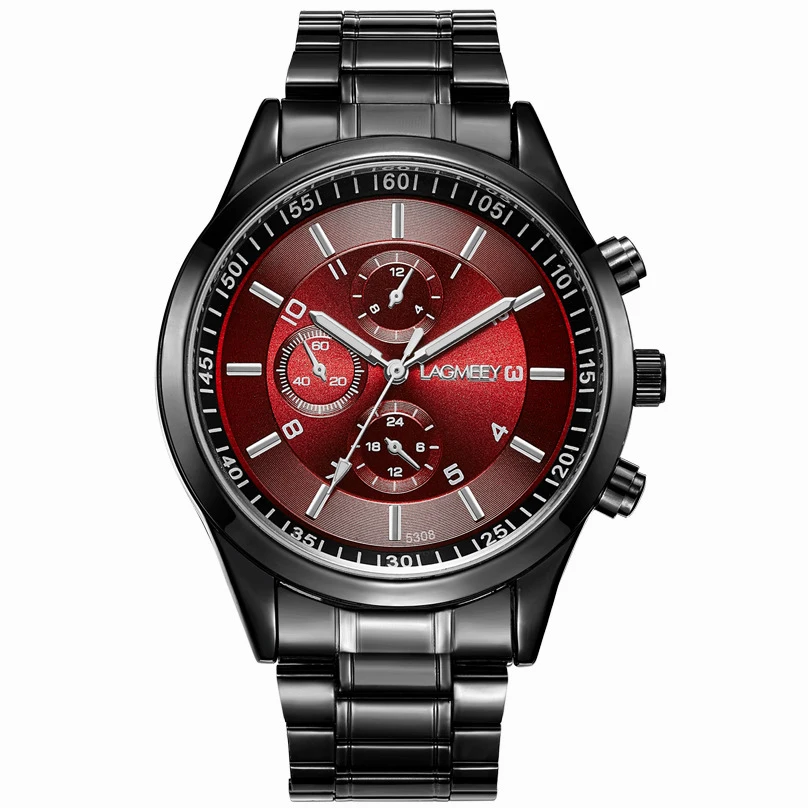 Sleek Black Steel Men's Waterproof Sport Watch