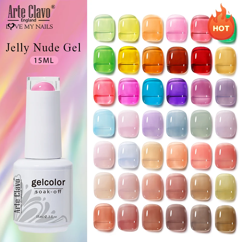 Arte Clavo 15ML Jelly Nail Gel Polish Transparent Summer Nude Milky Pink Color Semi Permanent Soak Off Nail Art Manicure Varnish