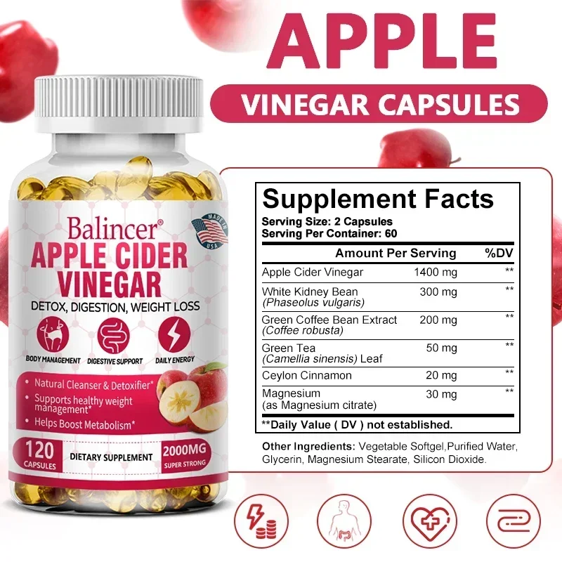 Apple Cider Vinegar Capsules-Natural cleansing and digestion, helps promote metabolism and fat accumulation