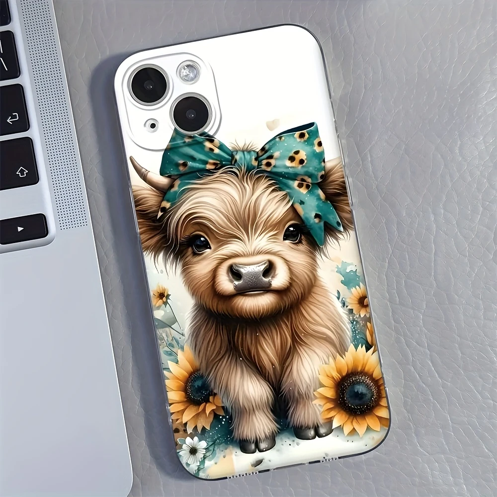 Highland Cow Sunflowers case for Iphone 11/12/13/14/15/16 Pro Max/Plus 2