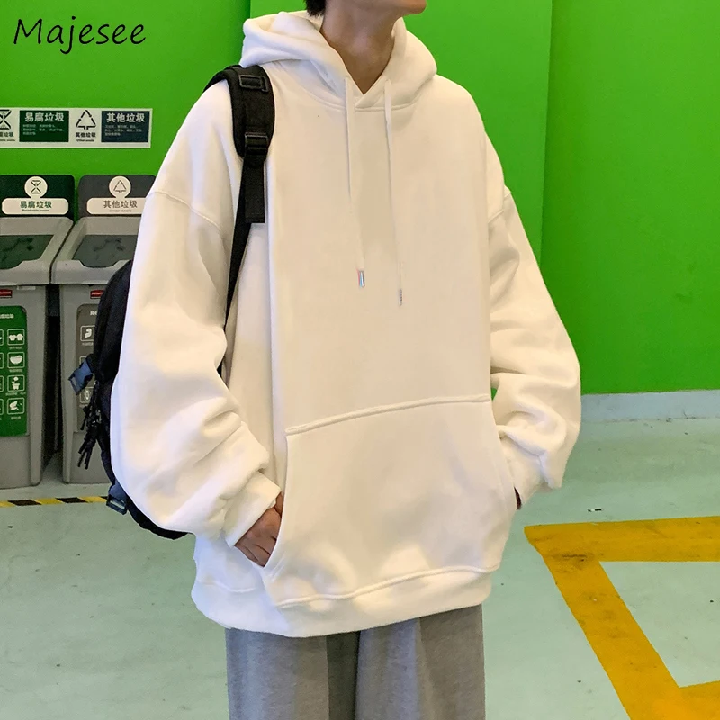 

Hoodies Men High Street Hooded Pure Color All-match Handsome New College Ins Ulzzang Trendy Baggy European Style Popular Leisure