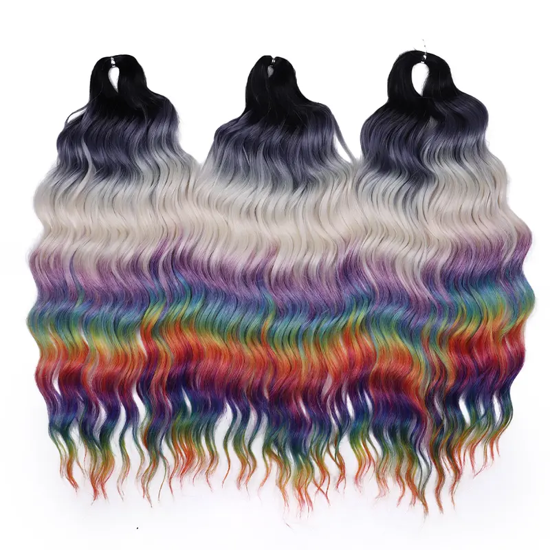 Anna Synthetic Hair 24 Inch Water Wave Braiding Hair Extensions Ombre Blonde Deep Wave Afro Curl Twist Crochet Hair for Women - Image 12