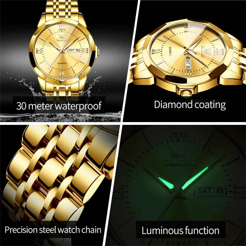 OLEVS Mens Watches Top Brand Luxury Gold Quartz Watch Men Stainless Steel  Waterproof Fashion Men Wristwatches Relogio Masculino