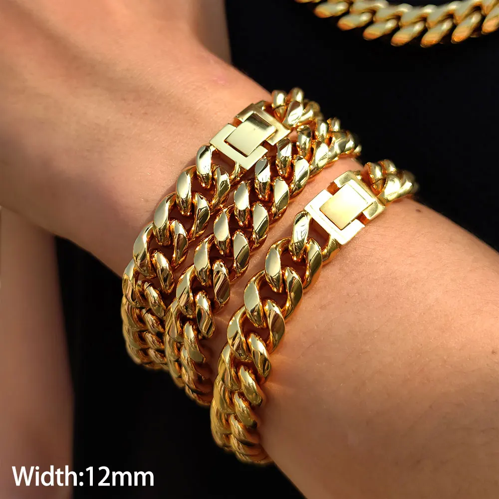 unisex 18K gold plated stainless steel Cuban link bracelet