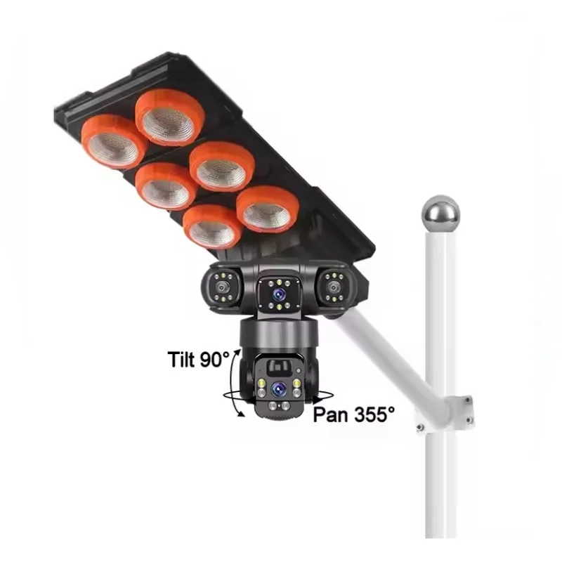 מצלמת פלאשלייט PTZ המופעלת באנרגיה סולארית 1080P HD - מנורת רחוב LED משולבת IP66 עמידה במים עם ראיית לילה בצבע