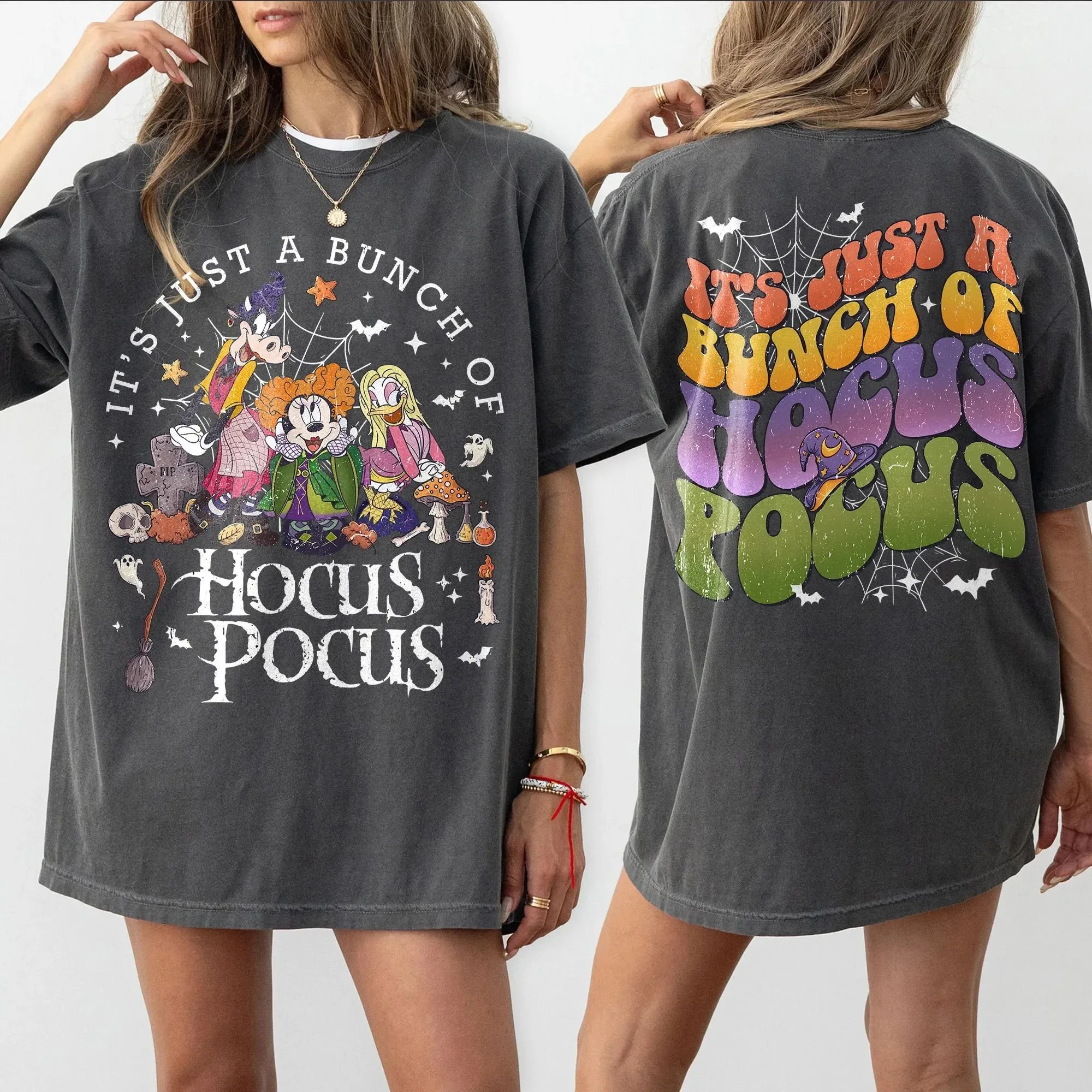 It's Just A Bunch Of Hocus Pocus T-Shirt For Women - Halloween Sanderson Sisters Graphic Tee, Short Sleeve