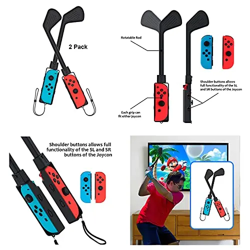 Switch Sports Accessories Bundle-Uxilep 10 in 1 Family Accessories Kit for Nintend Switch Sports Games : Golf Clubs