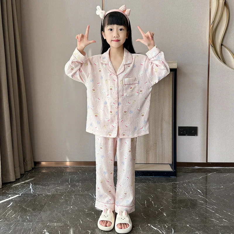 클라우드 코튼 아동 잠옷 긴팔 봄 가을 홈웨어 공주 스타일 여아 파자마 편안한 폴리에스터