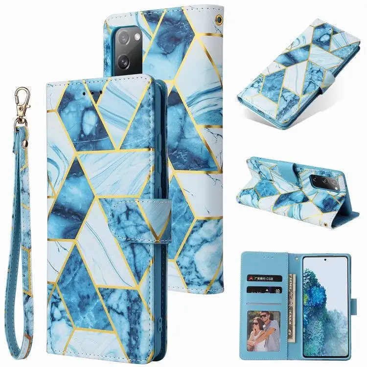 

Mosaic Geometric Bronzed Marble Leather Flip Phone Case For Samsung Note 20 10 9 S22 S20 S10 Ultra A12 A42 A71 A91 Cover Cases