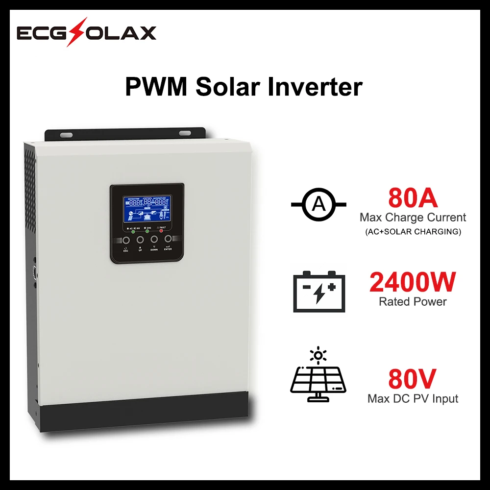 Ecgsolax Inverter Solare Off Grid Pwm 2400W 24V 80Vdc Inverter Ibrido A Onda Sinusoidale Pura Regolatore Di Carica Solare Pwm Integrato 230Vac