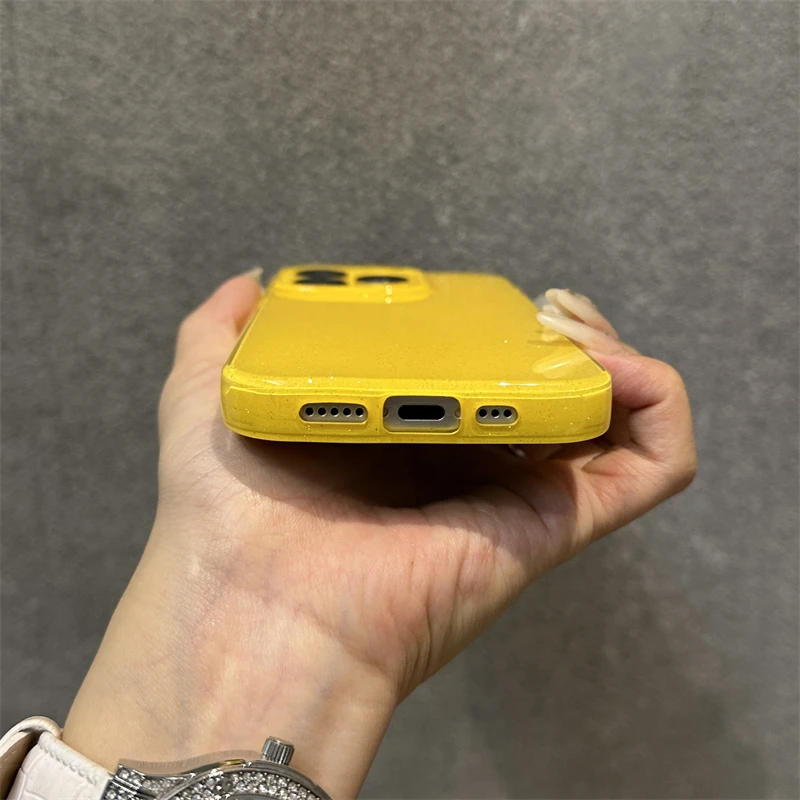 Luminous Yellow Glitter Silicone Phone Case