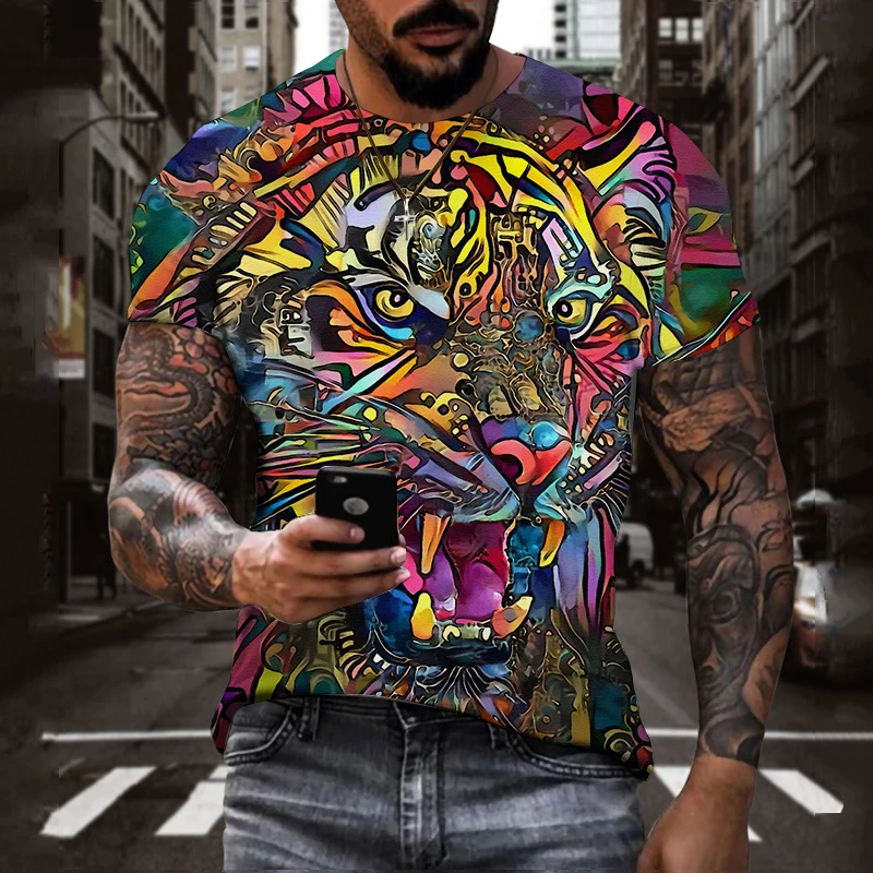

tiger leopard T Shirt Men Punk tiger leopard T-shirt tiger T Shirts 3d Print Tshirt Vintage Gothic Mens Clothing Summer Tops